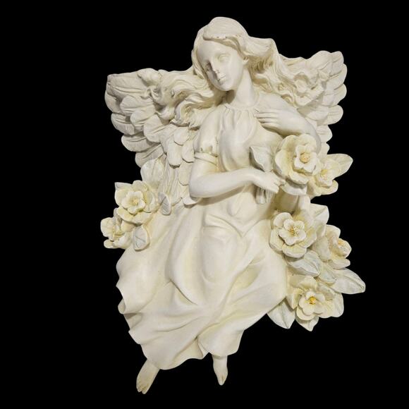 Sammy WMG 2005 Angel Wall Plaque w/ Flowers Cream White Resin Hanging Sculpture - Picture 1 of 6